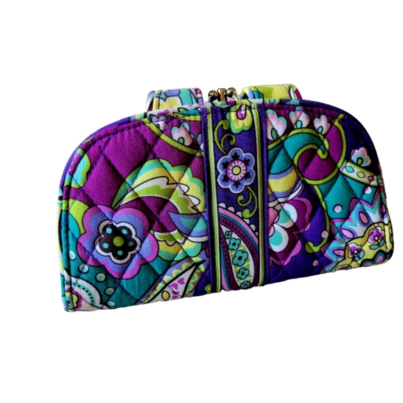 Vera Bradley Bowler Bag with Matching Wallet Set Purple and Green Paisley Print - Picture 5 of 10